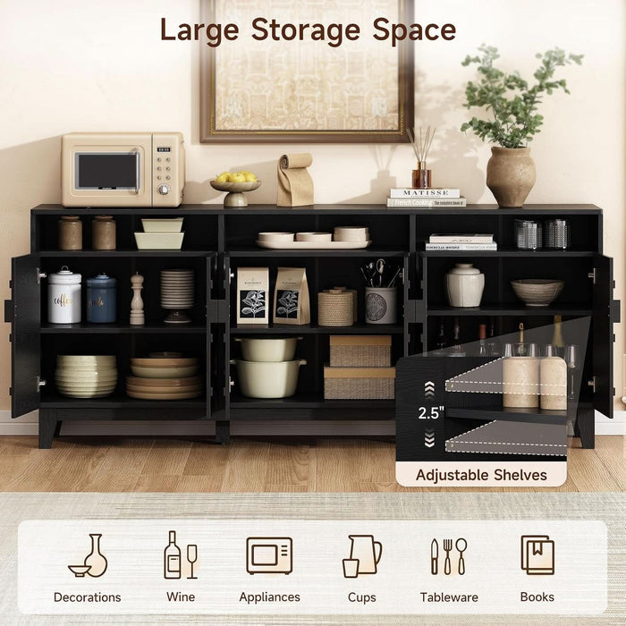 71" Sideboard Buffet Cabinet with Open Storage Shelf & Arched Doors