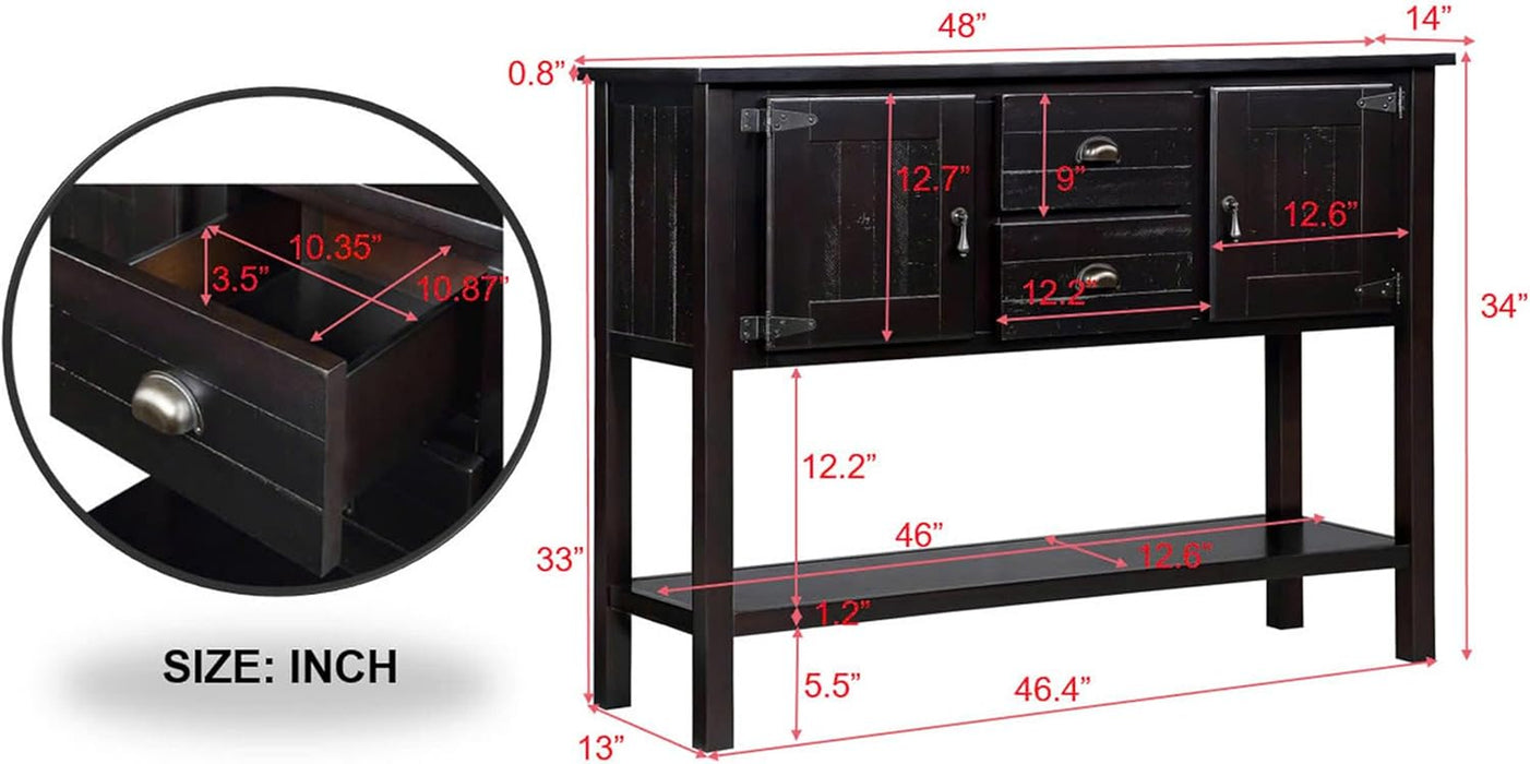 48" Solid Wood Sideboard Buffet Cabinet with Storage Drawers