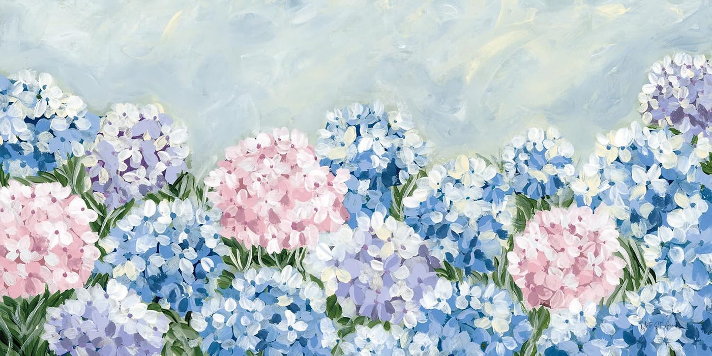 Blue Pink Hydrangea Canvas Wall Art - Large Giclee Floral Canvas Prints, Abstract Flower Wall Decor, Farmhouse Coastal Botanical Wall Art for Living Room Bedroom Bathroom Kitchen Office, Ready to Hang (Hydrangea, 20X40Inch)