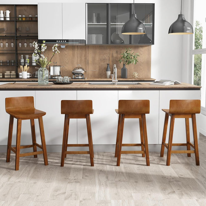 24.5" Bar Stools Set of 2, Counter Height Bar Stools W/Low Back & Footrest, Farmhouse Wooden Bar Dining Chairs, Armless Wood Barstools for Kitchen Island, Pub, Kitchen, Cafe, Breakfast, Brown