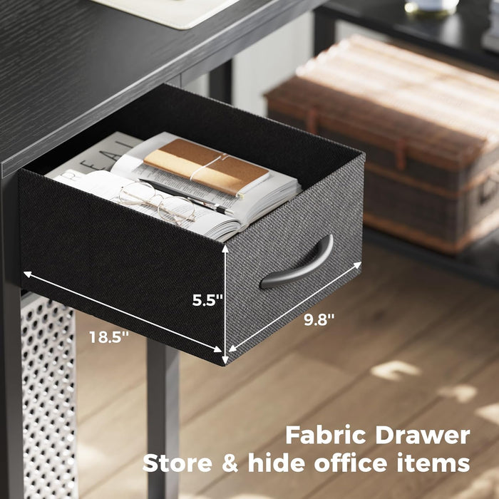 47 Inch Reversible L Shaped Desk with LED Lights & Power Outlets, Computer Desk with Shelves & Monitor Stand, Gaming Desk with Drawer, Home Office Desk Corner Desk, Black