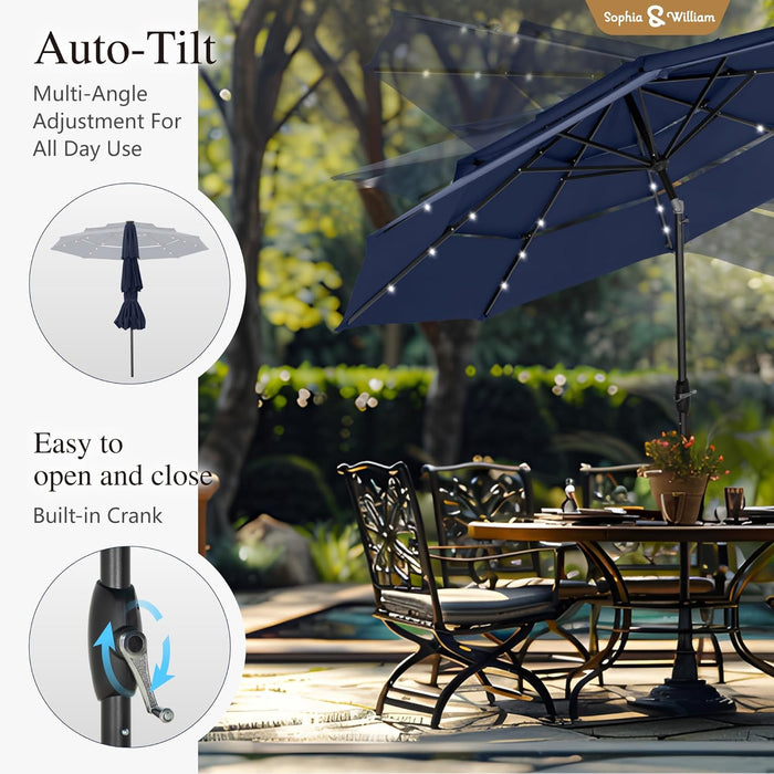 10Ft Patio Umbrellas 3-Tier Outdoor Umbrellas with 24 LED Lights, Navy |  Outdoor Patio Umbrellas, Market Table Umbrella with Adjustable Tilt for Pool Garden Backyard