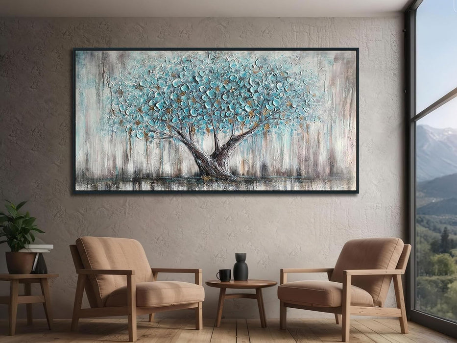 Framed Teal TreeOfLife CanvasArtwork Wall Art 58x29