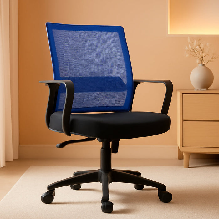Office Chair Ergonomic Desk Task Chair Mesh Computer Chair Mid-Back Mesh Home Office Swivel Chair Modern Executive Chair with Wheels Armrests Lumbar Support (Blue)