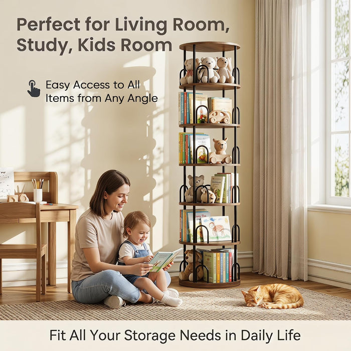 6 Tier Rotating Bookshelf Tower, 360° Revolving Spinningbookcase
