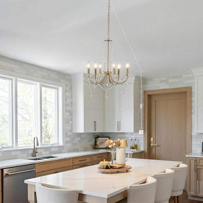 Gold Crystal Plug In ChandelierCrystalPendant 6 Light