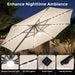 10 FT Solar Patio Umbrella with Base Included, Cantilever Offset Outdoor Umbrella with 35 LED Lights & Center Light, 360° Rotation, Aluminum Pole, 8 Heavy-Duty Ribs for Yard Pool Deck