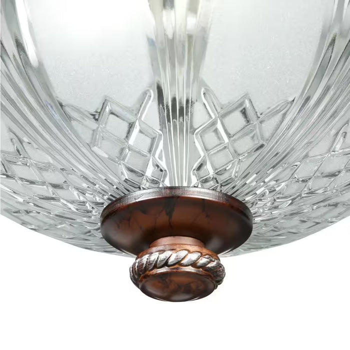 Bercello Estates 15 In. 2-Light Volterra Bronze Flush Mount with Etched Glass Shade