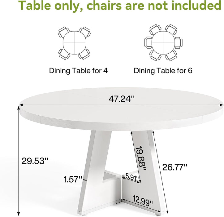 round Dining Table for 4-6 People, 47 Inches White Circle Dinner Kitchen Dining Room Table with Wooden Pedestal Base for Kitchen, Living Room