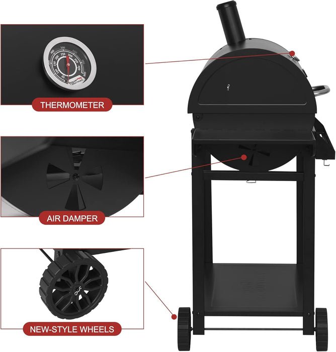 CC1830T 30-Inch Barrel Charcoal Grill with Warming Rack & Front Storage Basket, Outdoor BBQ Grill with 627 Sq. In. Grilling Area for Backyard Barbecue Cooking Party, Black