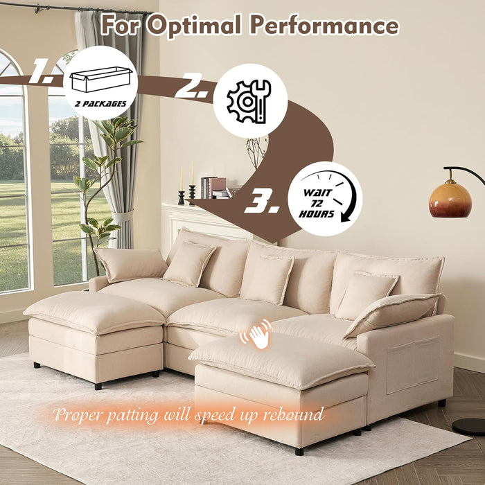 108-Inch U-Shaped Premium-Quality Sectional Sofa Beige