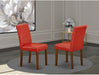 Abbott Parsons Dining Chairs - Firebrick Red Faux Leather Padded Chairs, Set of 2, Mahogany