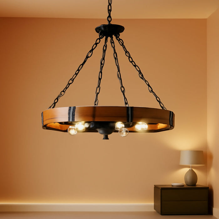 23.6 Inch Wood Wagon Wheel Chandelier 4-Light Farmhouse Chandelier