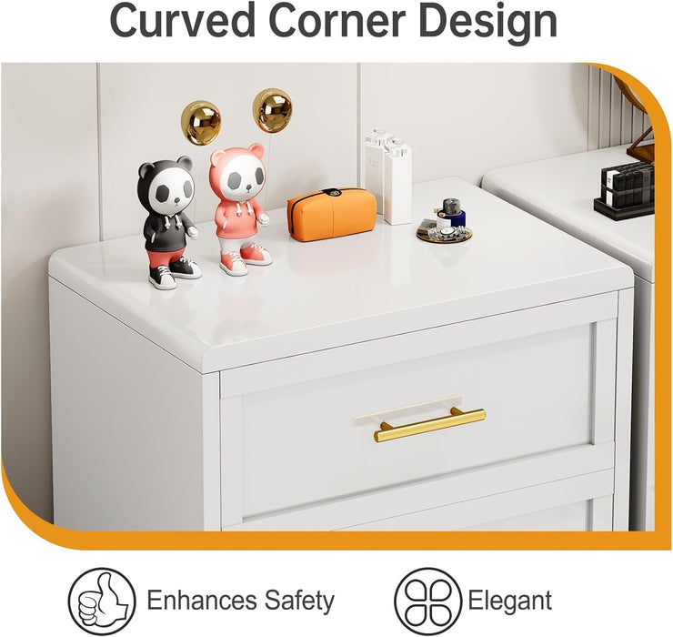 White Tall ChestOfDrawers Curved Corner StorageCabinet