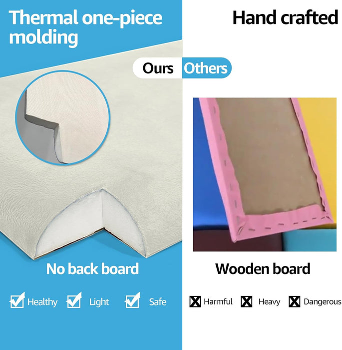 Peel and Stick Headboard for King, Full and Queen in Velvet Pearl, Pack of 12 Panels Sized 9.84" X 23.62", Soundproof Upholstered 3D Wall Panels