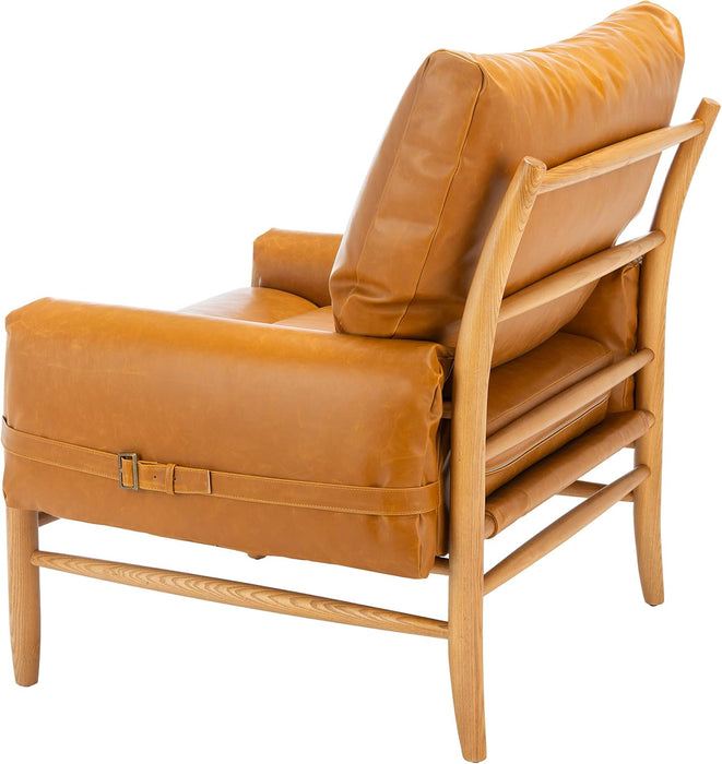 Mid-Century Arm Chair Caramel PU Leather Upholstery