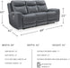 Signature Design by Ashley Mindanao Contemporary Leather Match Upholstered Power Reclining Sofa with Adjustable Headrest and USB Ports, Gray