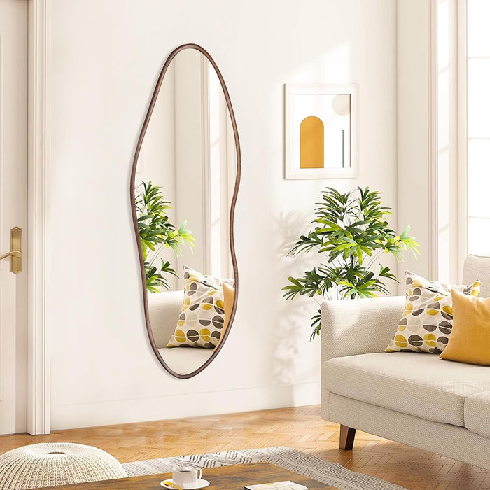 Irregular Full Length Mirror 64"X21", Cloud-Shaped Full Body Mirror Walnut