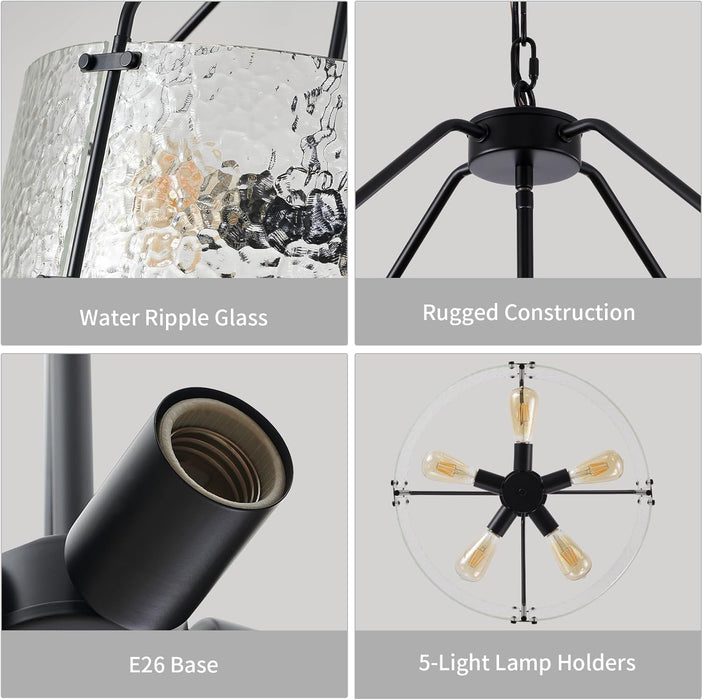 Black Handcrafted Glass Drum Chandelier 20in Fixture