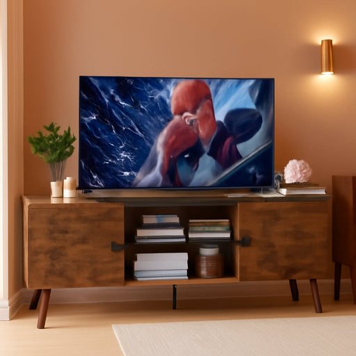 TV Stand for 55 60 Inch Tvs,Entertainment Center with 2 Storage Cabinets and Open Shelves, Modern Media Console Table for Living Room, Bedroom, Home Office,Brown