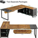 70.8" Executive Desk with 55" File Cabinet, Modern L Shaped Computer Desk with Storage Shelves and Cabinet, Large L Shaped Executive Desk for Home Office, Rustic Brown & Black - ShipItFurniture