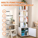 6 Tier Rotating Bookshelf Spinning Bookshelf Tower | 360° Revolving Bookcase with Storage Cabinet Corner Organizer Storage round Carousel with Wheels, White