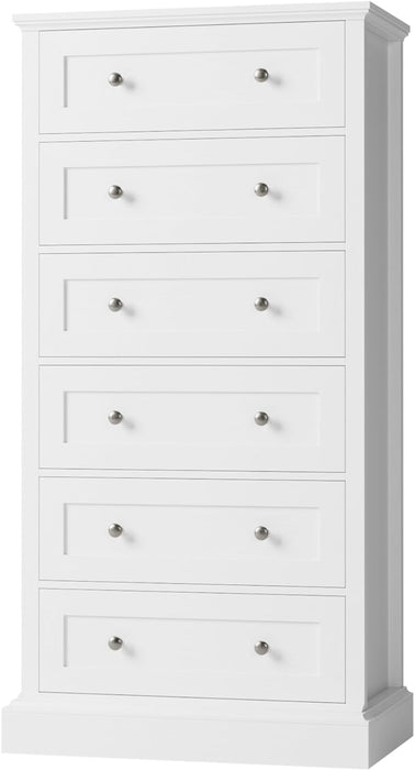 White 6-Drawer Dresser with Metal Handles