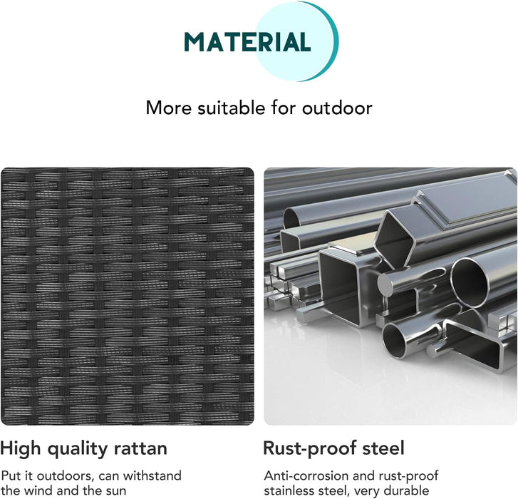 3 Piece Outdoor Furniture Set Patio Wicker Chairs Furniture Bistro Conversation Set 2 Rattan Chairs with Blue Cushions and Glass Coffee Table for Porch Lawn Garden Balcony Backyard