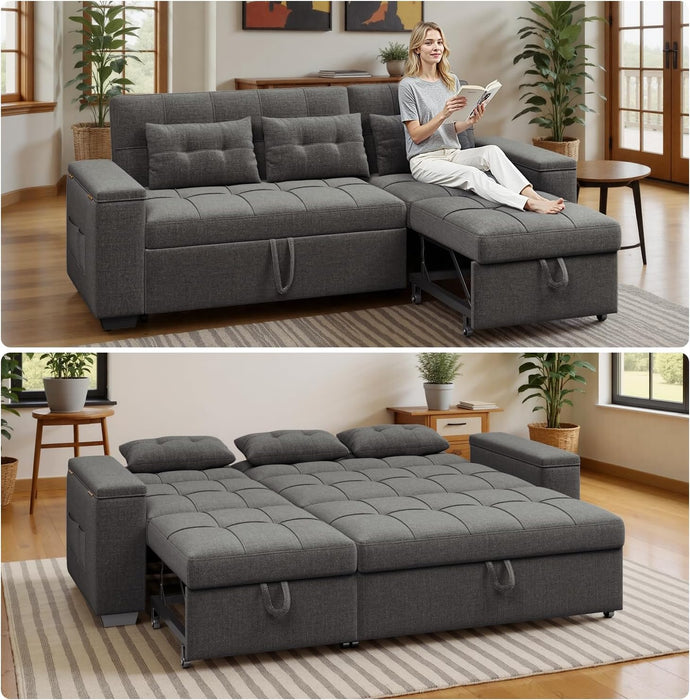 87 Inch Convertible Sofa Bed With AdjustableBackrest