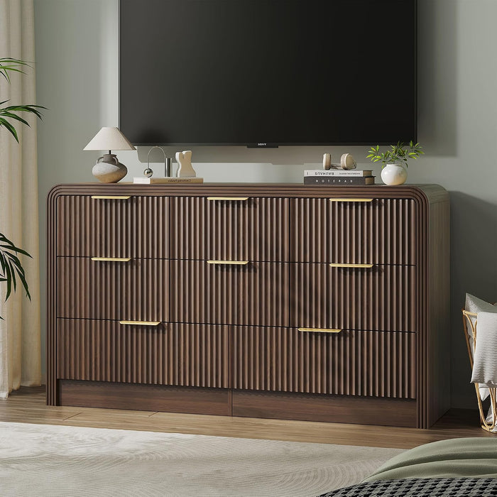 55" W Fluted 8-Drawer Dresser for Bedroom, Walnut