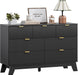7 Drawer Fluted Dresser for Bedroom, Mid Century Modern Dresser with 7 Drawers, Dressers & Chests of Drawers with Metal Handle, TV Stand & Storage Organizer for Entryway, Hallway, Black