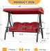 3 in 1 Outdoor Porch Swing with Adjustable Canopy, 3 Seat Outdoor Swing for Adults, Patio Swing Chair with Thickened Cushions,Pillows & Cup Holders for Backyard, Porch, Garden (Wine Red)