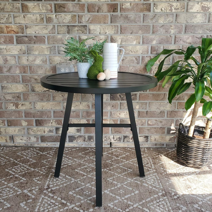 28 Inch Patio Table, Outdoor round Weather-Resistant Metal Bistro Table - Black