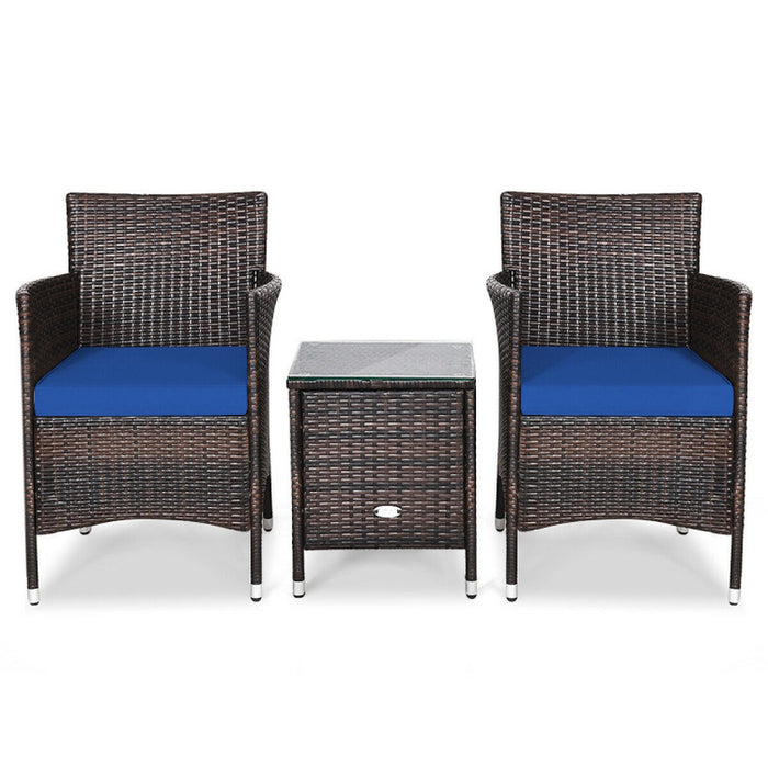 3 Pieces Ergonomic Wicker Patio Conversation Set