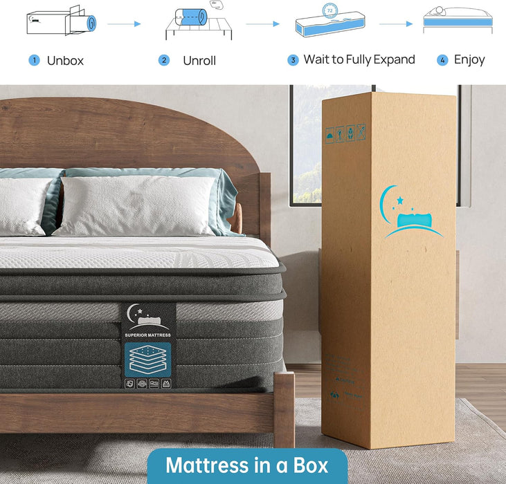 Queen Mattress 10 Inch Hybrid Mattress in a Box, Medium Firm Queen Size Bed Mattresses with Zoned Support, Memory Foam and Pocket Springs for Motion Isolation&Pressure Relief, Certipur-Us