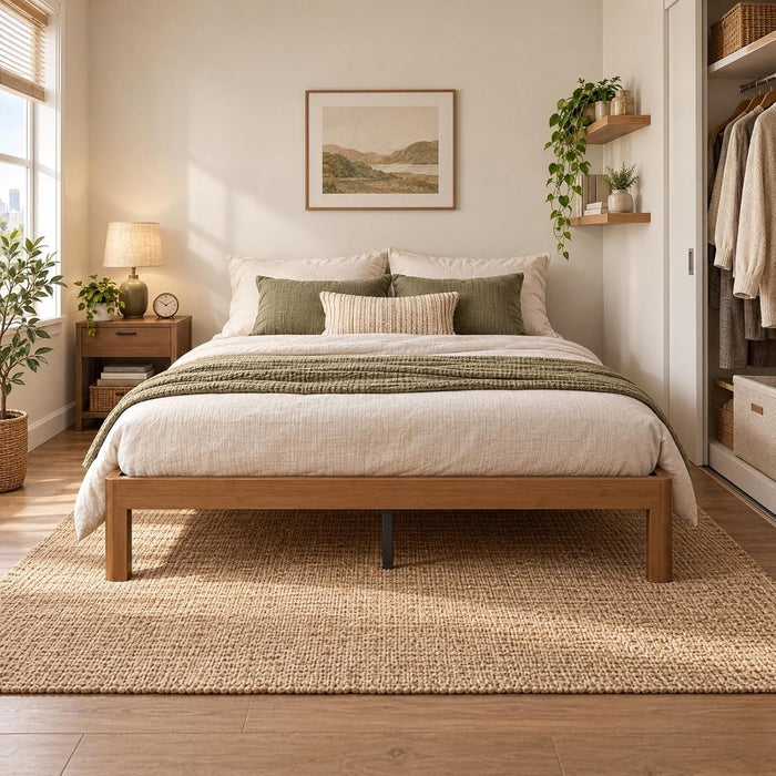 10 Inch Bamboo Full Bed Frame with Curved Leg, Warm Brown Color