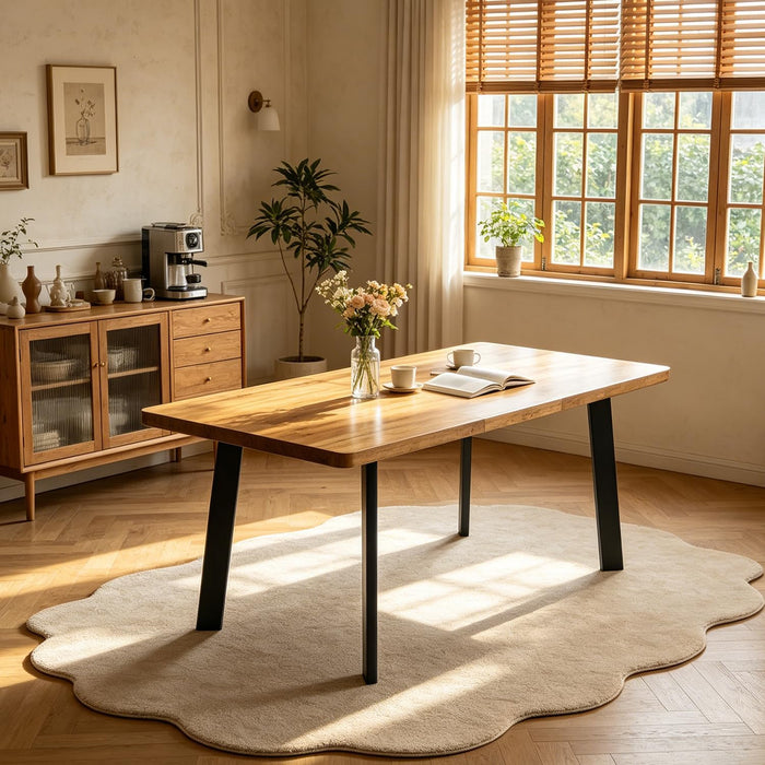 Modern 47.2"-63" Extendable Rectangular Dining Room Table, Walnut | Removable Extension Leaf, Durable MDF Tabletop, Accommodates 4-8 Guests, Great for Dining Room Small Kitchen & Dinner Spaces