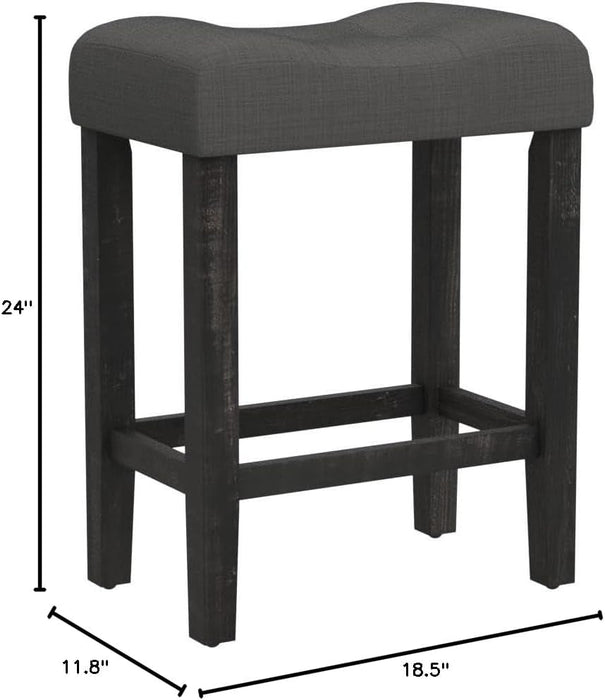 Sora Button Tufted Counter Height Saddle Stools, Set of 2, Gray