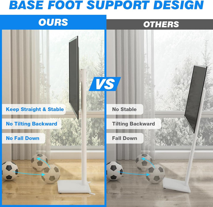 Swivel Floor TV Stand with Mount for 32-60 Inch Tvs up to 88 Lbs, Height Adjustable Tall TV Stand with Wood Base, Saving Space Design for Bedroom, Living Room and Corner, White