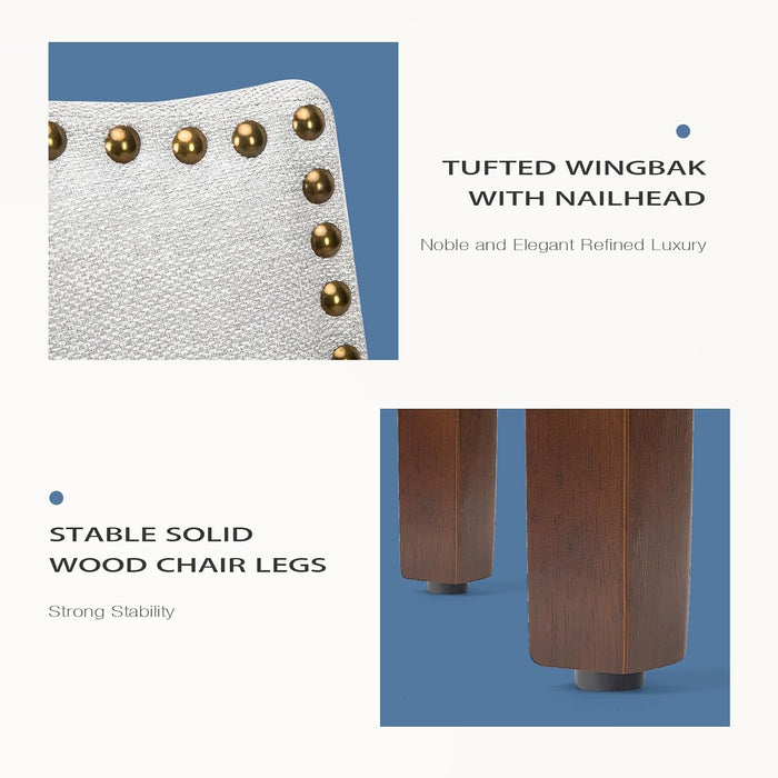 Upholstered Dining Chairs，Set of 6 Fabric Dining Room Kitchen Chair with Nailhead Trim and Wood Legs, Modern Side Chairs for Living Light Grey