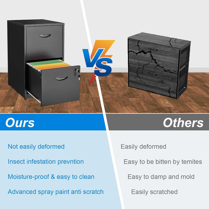 2 Drawer Filing Cabinet with Lock, Black Metal File Cabinets for Home Office, Light Duty Locking Vertical File Cabinet, Steel File Storage Cabinet for Hanging Letter Size File - Assembly Required