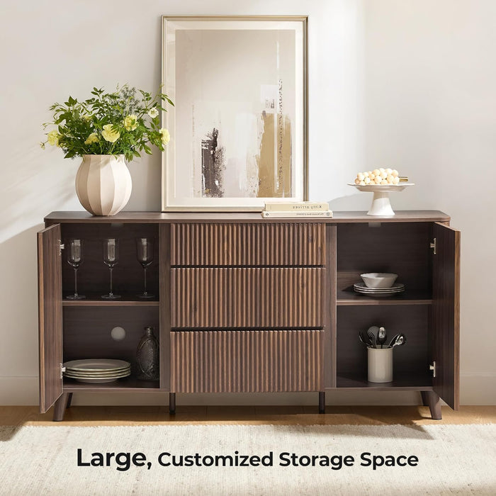 62" Sideboard Buffet Cabinet with Storage, Living Room Accent Cabinet with Drawers, Doors and Adjustable Shelves, for Bar, Kitchen, Walnut