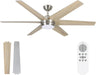 54 Inch Indoor Modern Ceiling Fan with Integrated LED Lights and Remote Control, 6 Blades, 6 Speed, Dimmable, 3CCT, Quiet Reversible Motor Ceiling Fan, Brushed Nickel