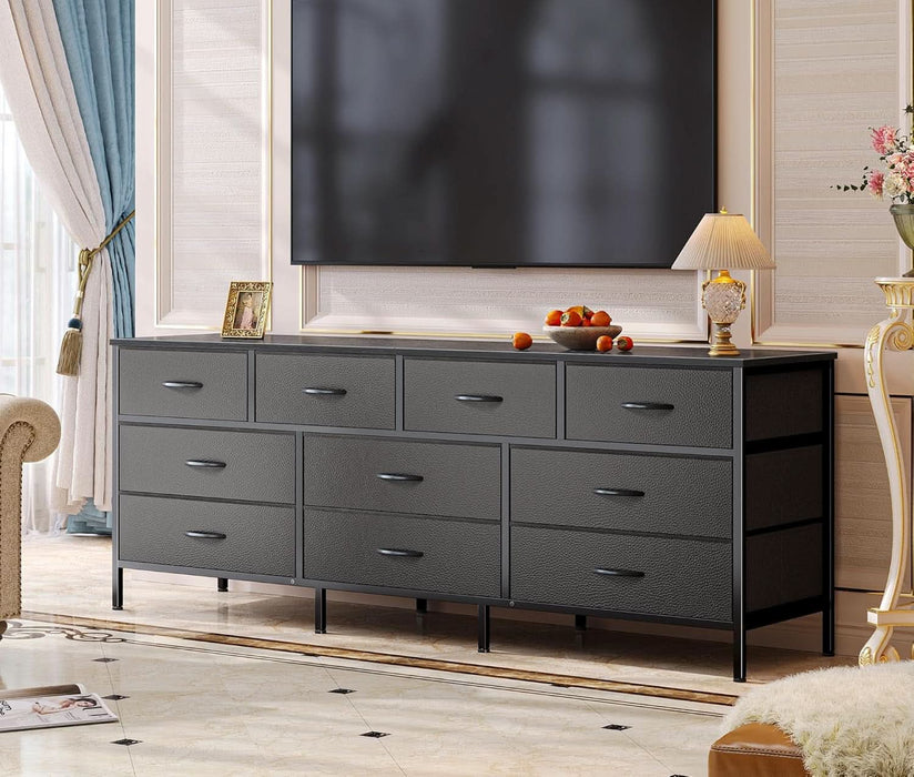 63 Inch TV Stand Dresser With 10 Fabric Drawers Black ShipItFurniture 63 Inch TV Stand Dresser With 10 Fabric Drawers Black ShipItFurniture