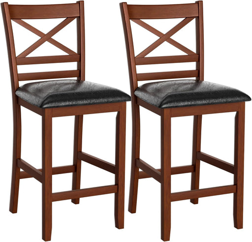 Barstools Set of 2, 25” Counter Height Mid Century Modern Island Chairs with Back, Soft Cushion & Faux Leather Seat, Simplistic Armless Kitchen Stools for Home, Cafe Shop, Restaurant, Pub