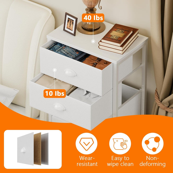 White Tall Dresser With Fabric Drawers Organization