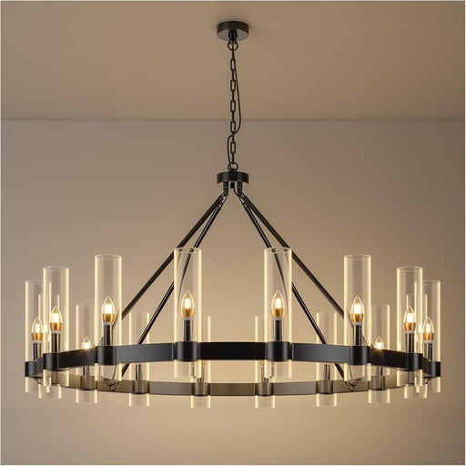 48 Inch Black Wagon Wheel Chandelier CrystalShades