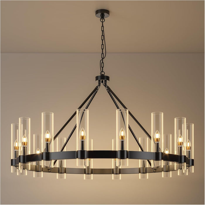 48 Inch Black Wagon Wheel Chandelier CrystalShades