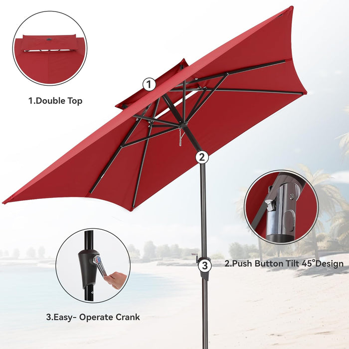 Rectangular Outdoor Umbrella 6.6x10 UVProtected WineRed