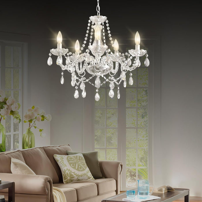 Plug In White Crystal Chandelier Pendant Illumination